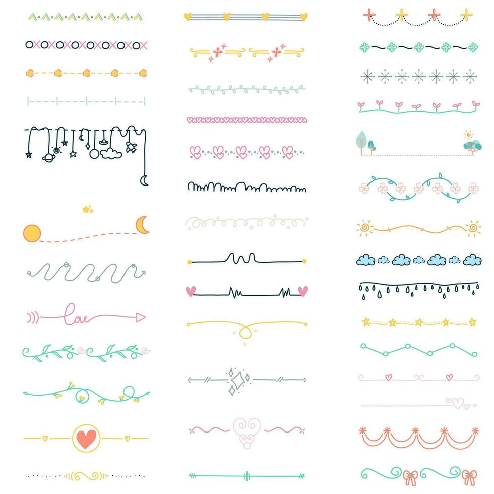 Set of hand drawn elements for graphic design. Pastel colors. Vector illustration.