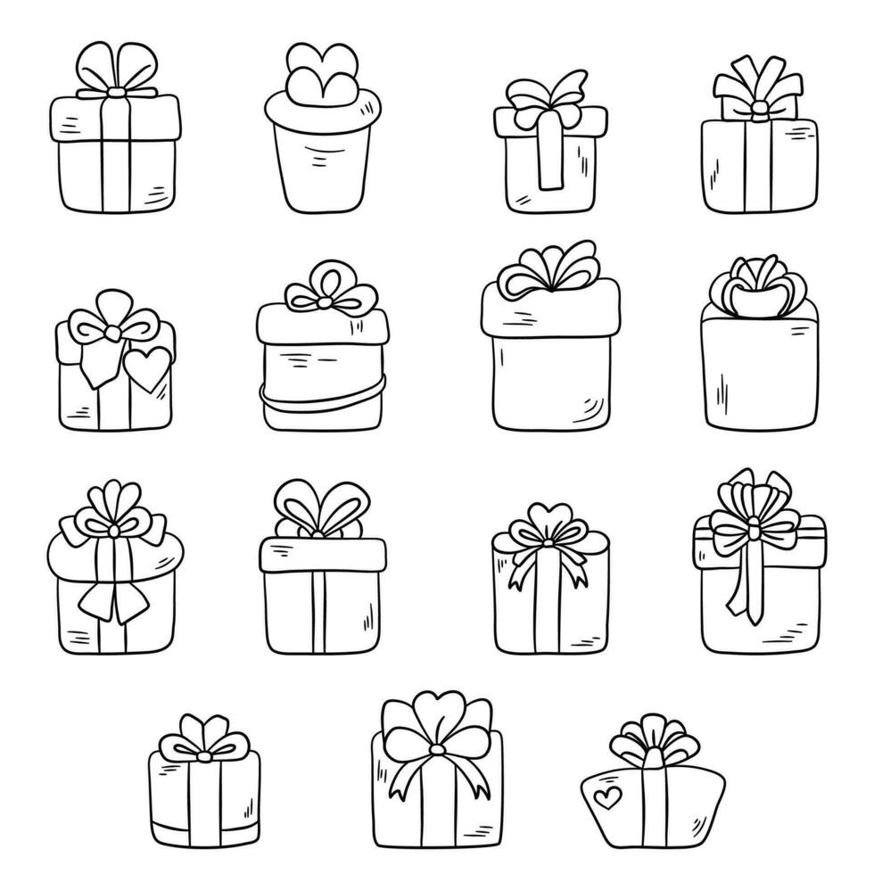 Gift doodle in black line vector