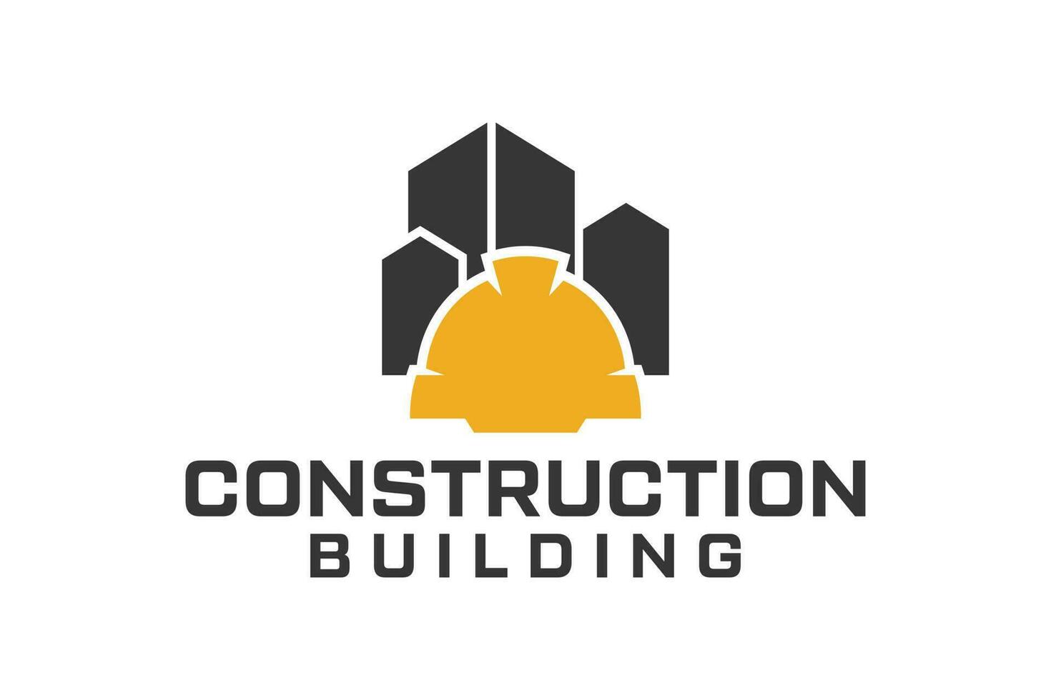 construcción edificio logo diseño con casco, propiedad, casa, ciudad vector
