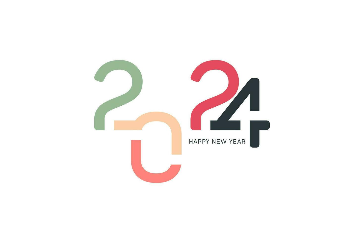 happy new year 2024 typography, numbers 2024 connected to each other vector