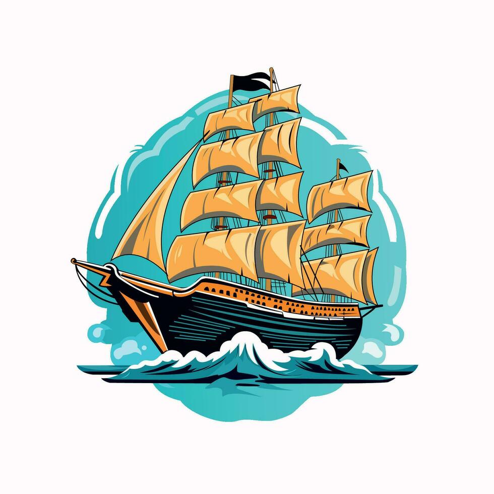 Boat on the sea Theme Logo Vector