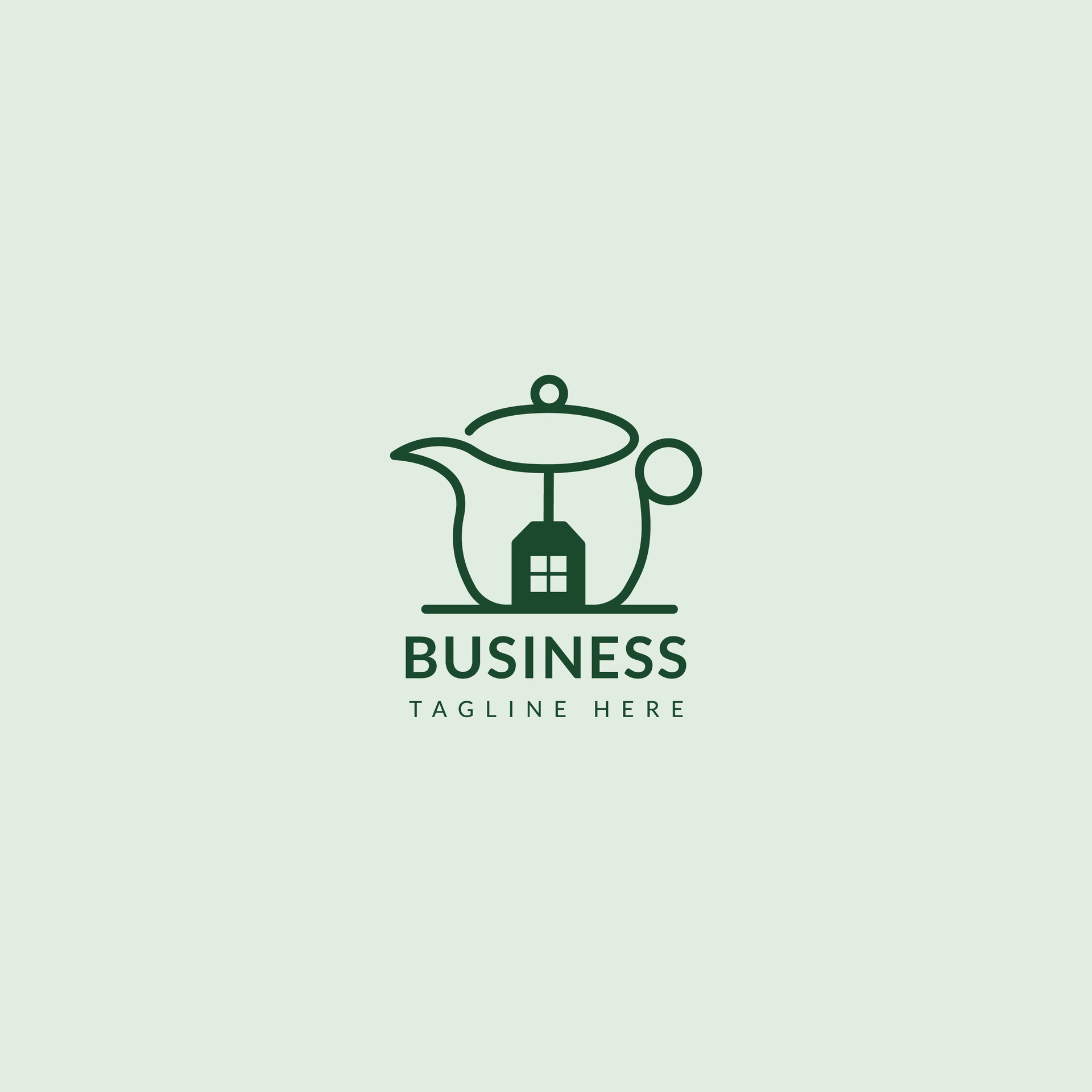 Tea House Logo. Home Line Design and a Cup of Tea. Simple Vector Line