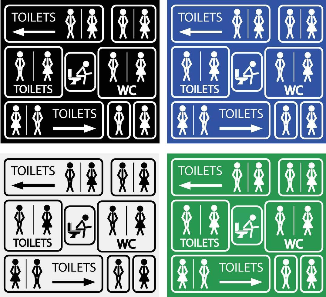 Funny toilet signs vector. Toilet signages in stickman style. Toilet icons in funny stick figure style. WC symbols. vector