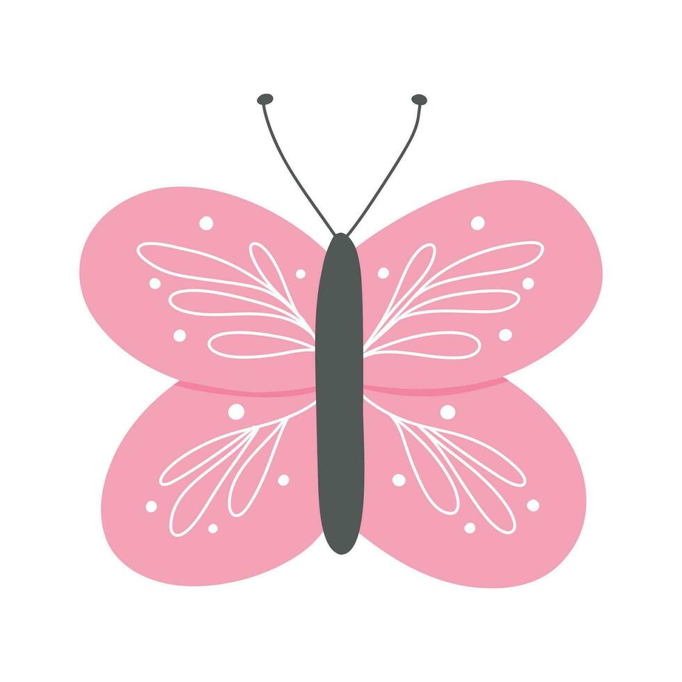 linda mano dibujado mariposa. mariposa en escandinavo estilo aislado en blanco antecedentes. vector ilustración.