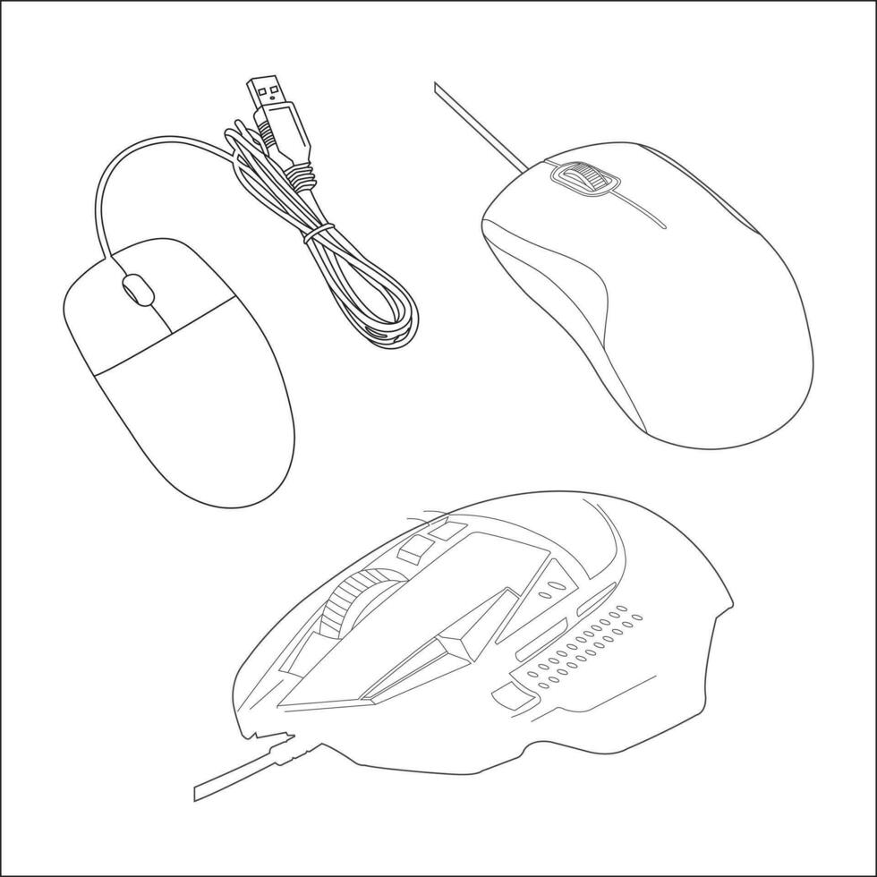 Wireless vector computer mouse, Bluetooth mouse, Optical mouse line art, one line drawing of isolated vector object, Bluetooth mouse, eps10.