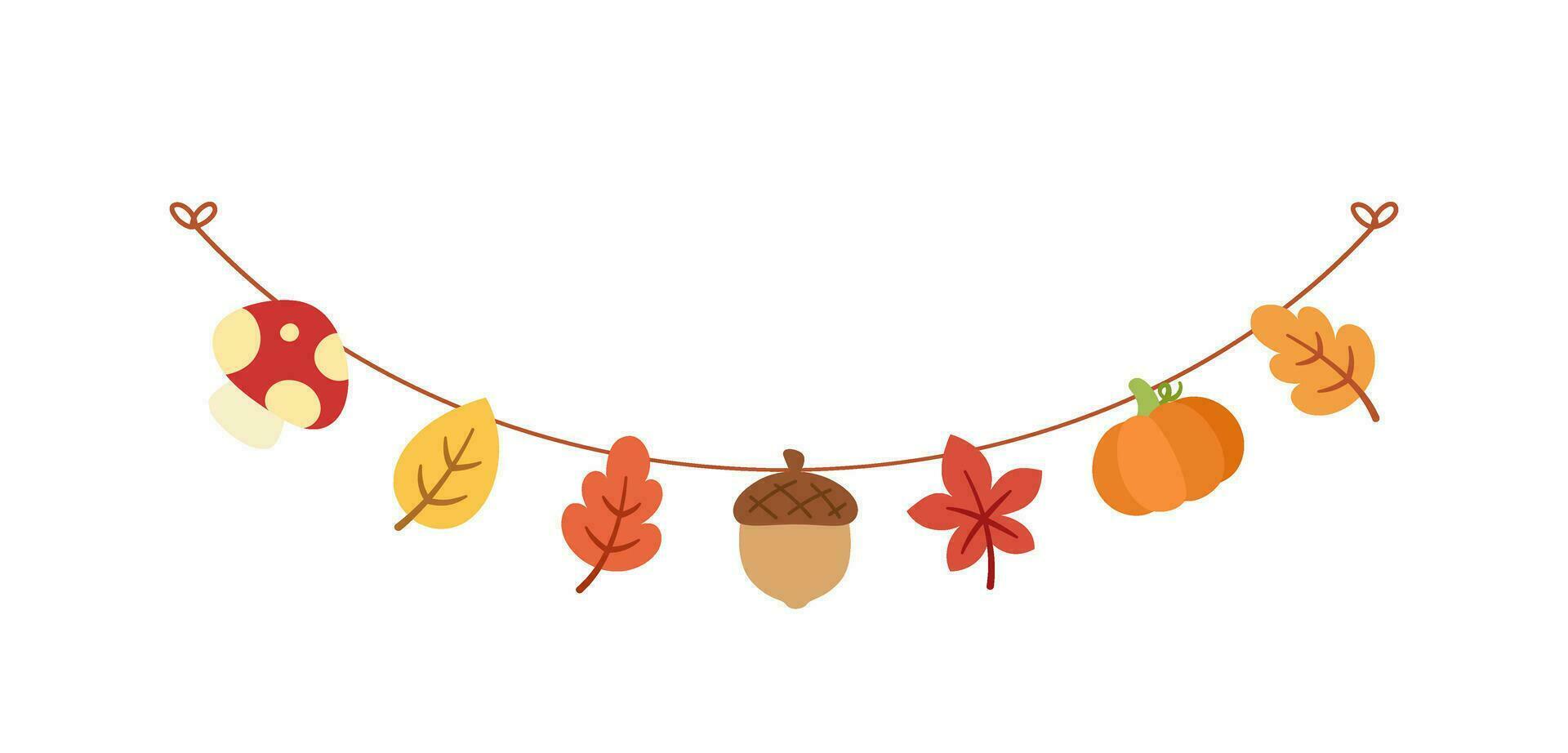 Autumn garland, graphic elements for Fall and Thanksgiving season. Vector isolated on white background.