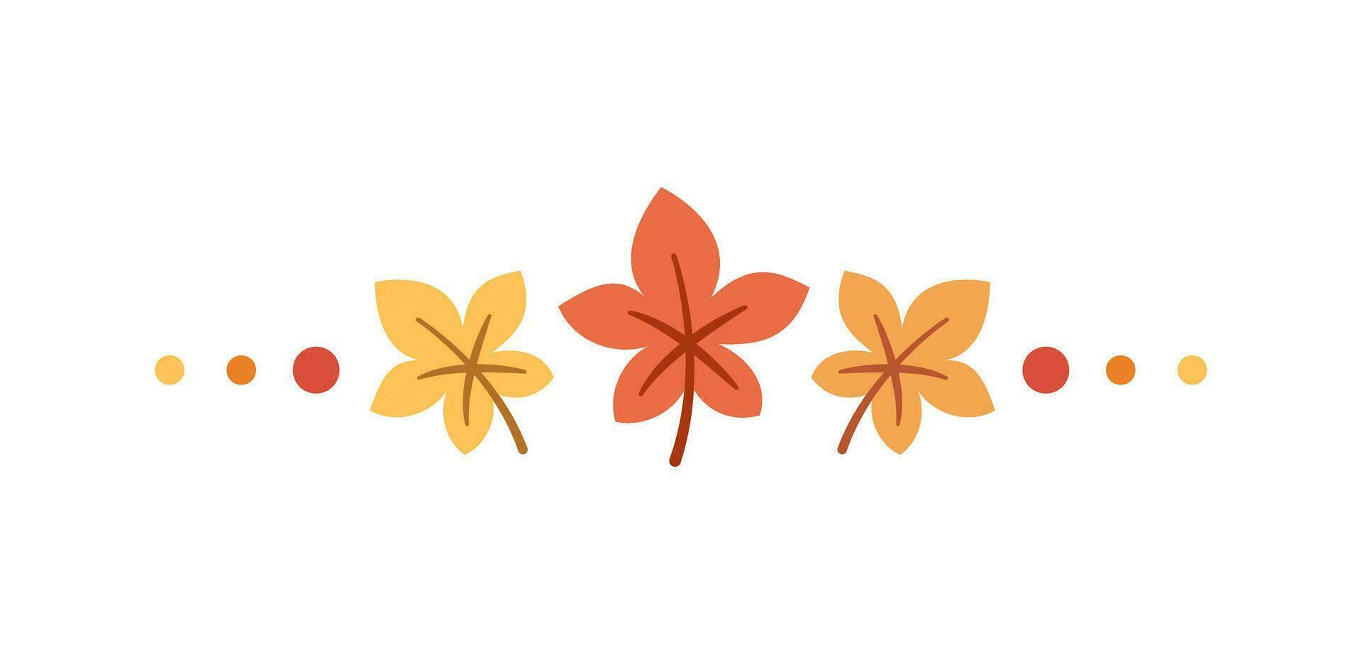 Autumn leaves text divider separator border for Fall and Thanksgiving season. Vector isolated on white background.
