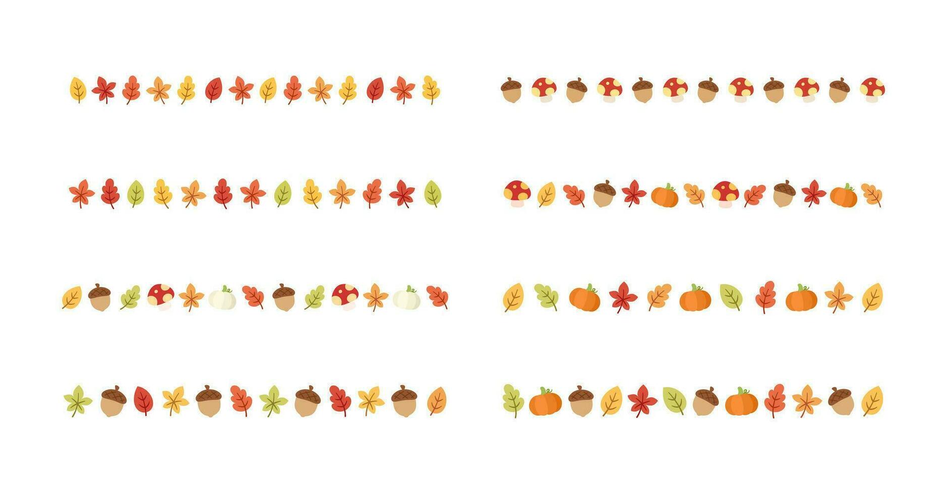 Autumn separator border for Halloween, Fall and Thanksgiving season set. Vector isolated on white background.