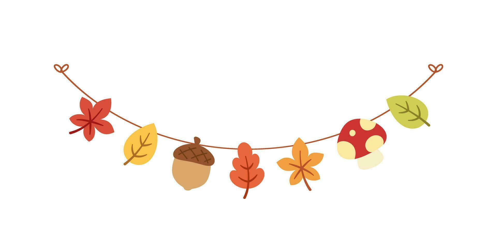 Autumn garland, graphic elements for Fall and Thanksgiving season. Vector isolated on white background.