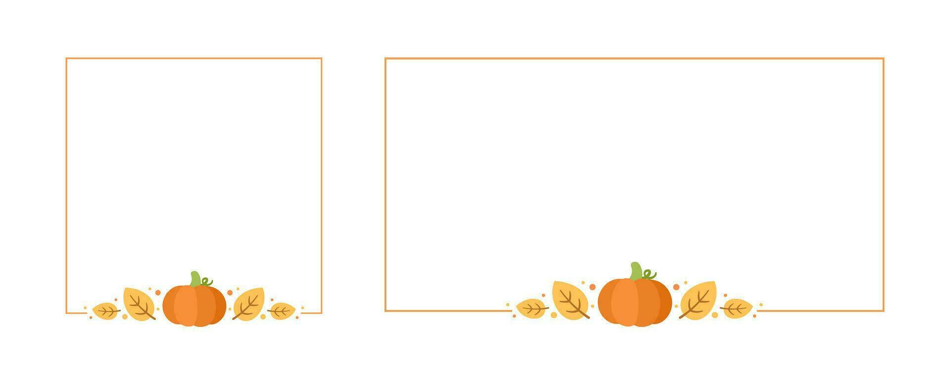 Autumn Frame Set, Halloween, Thanksgiving Pumpkin Border Template. Sale post, promo poster, banner, invitation, website or greeting card. Vector illustration