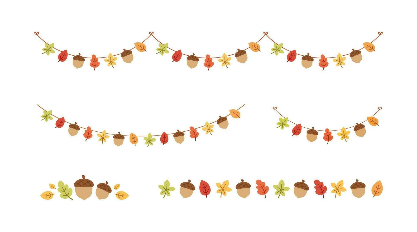 Autumn garlands and borders design elements set. Fall Thanksgiving themed graphics collection. Vector illustration.