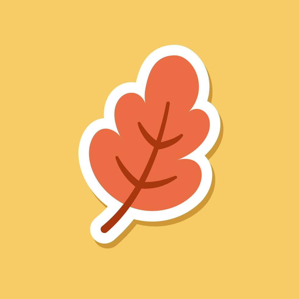 Cute autumn leaf sticker design with white outline. Simple flat icon logo vector illustration design.