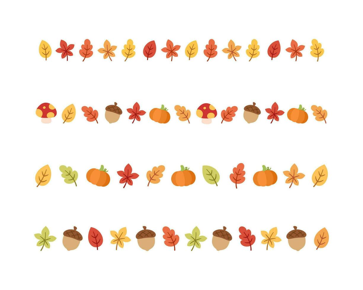 Autumn separator border for Halloween, Fall and Thanksgiving season set. Vector isolated on white background.