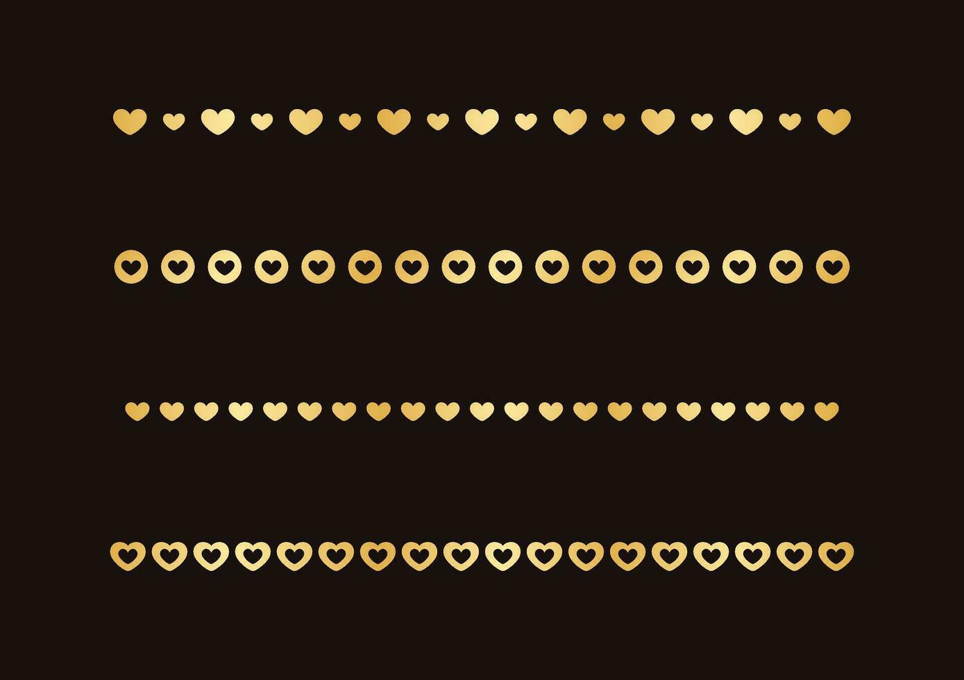 Gold Valentines Heart Pattern Separator Border Set, Golden Elegant Romantic Page Text Divider vector