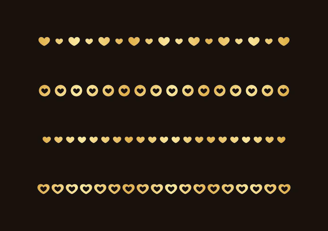 Gold Valentines Heart Pattern Separator Border Set, Golden Elegant Romantic Page Text Divider vector