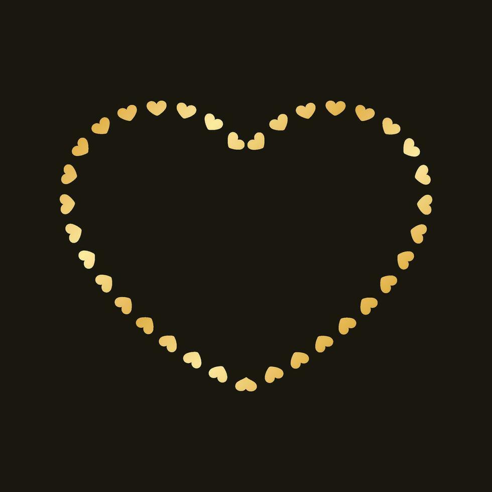 Golden heart frame border. Gold Valentines Day Template, elegant wedding invitation card vector illustration