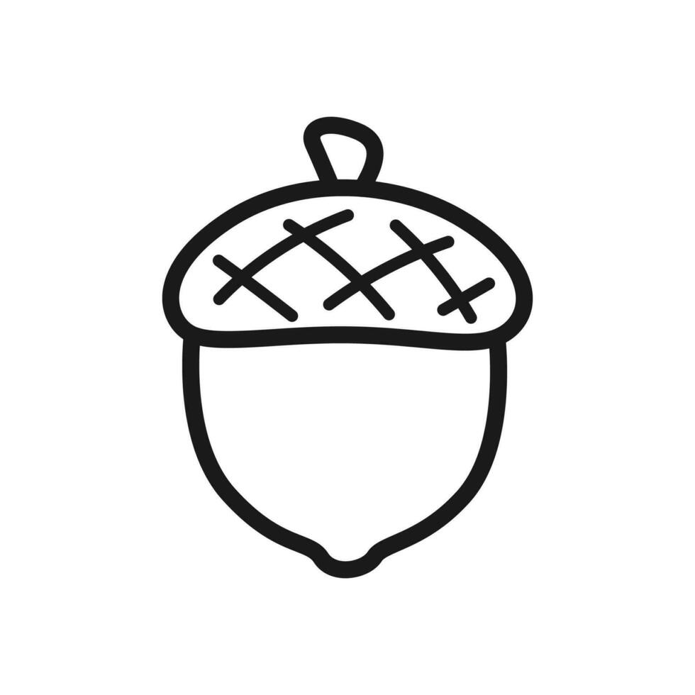 Acorn icon outline line art style. Hand drawn vector illustration for coloring page and art books for adults and kids.