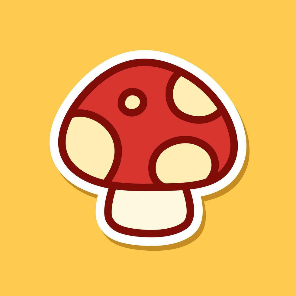 Red Mushroom Icon Logo Sticker, Simple Minimal Flat Design Vector Art Illustration. Autumn Vector Theme Digital Sticker.