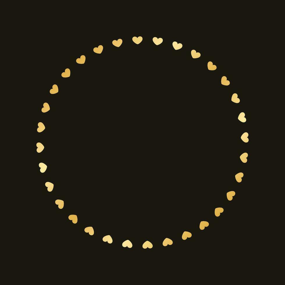 Golden round frame made with heart pattern. Gold Valentines Day Border Template, elegant wedding invitation card vector illustration