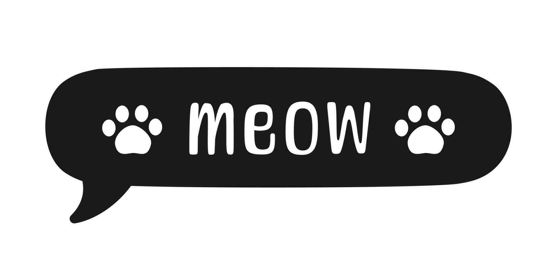 MEOW speech bubble silhouette. Meow text. Cute hand drawn quote. Cat sound hand lettering doodle phrase. Vector illustration for print on shirt, card, poster etc.