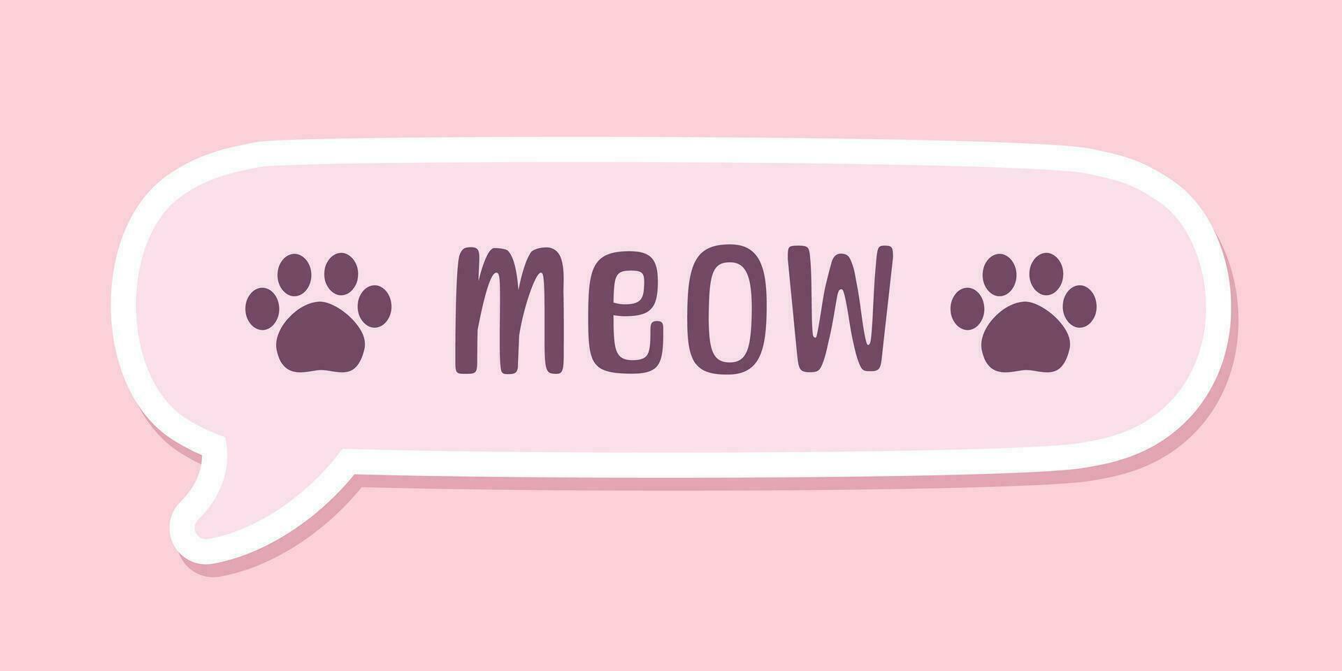 MEOW speech bubble with paw prints sticker design. Meow text. Cute hand drawn quote. Cat sound hand lettering. Doodle phrase. Vector illustration graphic for print, card, poster etc.