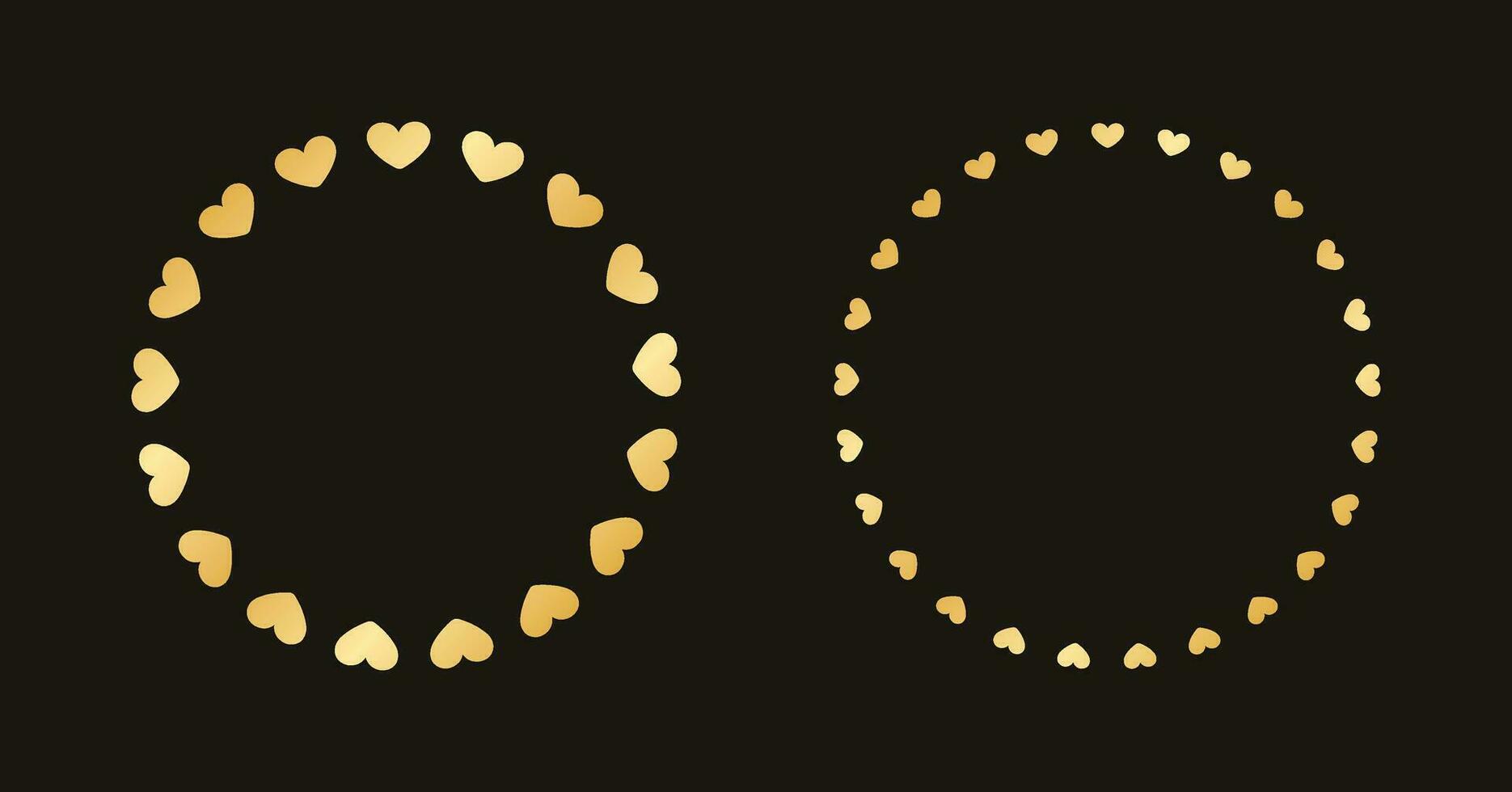 Golden round frame made with heart pattern. Gold Valentines Day Border Template, elegant wedding invitation card vector illustration