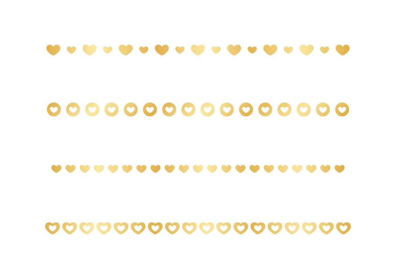 Gold Valentines Heart Pattern Separator Border Set, Golden Elegant Romantic Page Text Divider vector