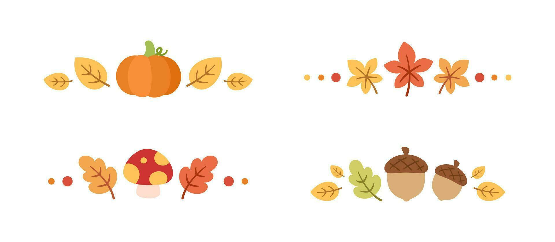 Autumn divider for Halloween, Fall and Thanksgiving season set. Vector isolated on white background.