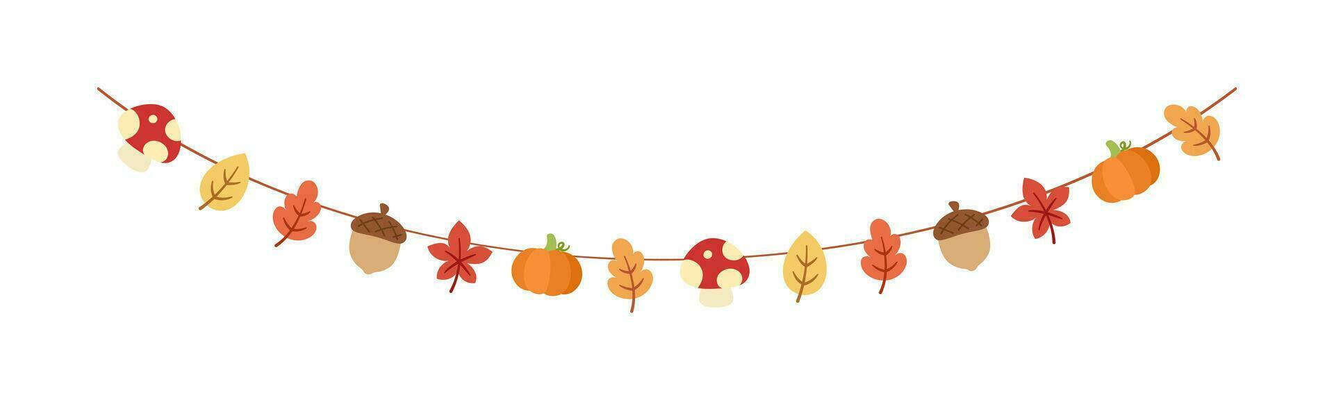 Autumn garland, graphic elements for Fall and Thanksgiving season. Vector isolated on white background.