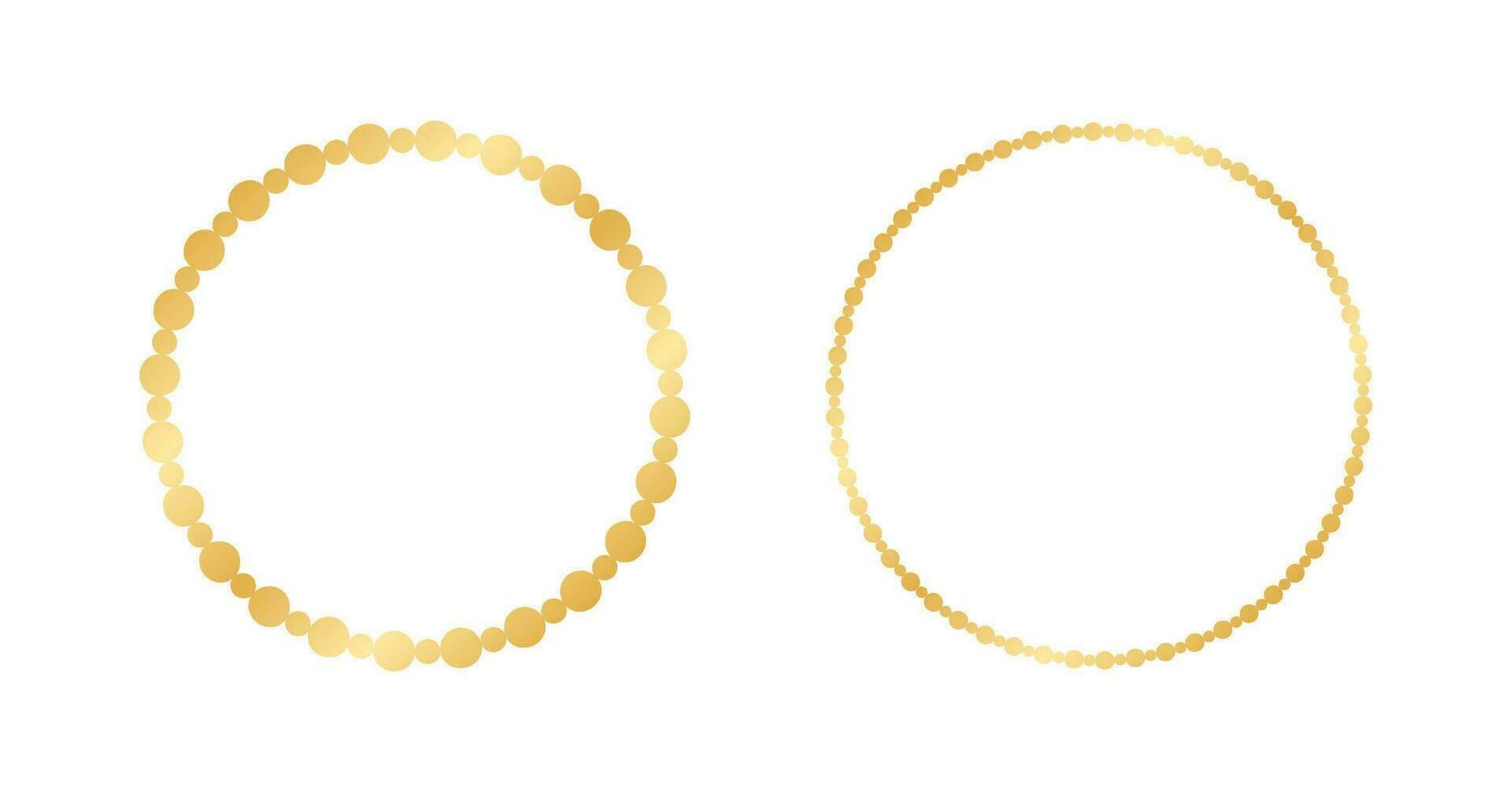 Golden round frame made with dots pattern set. Abstract Gold Border Template, elegant wedding invitation card vector illustration