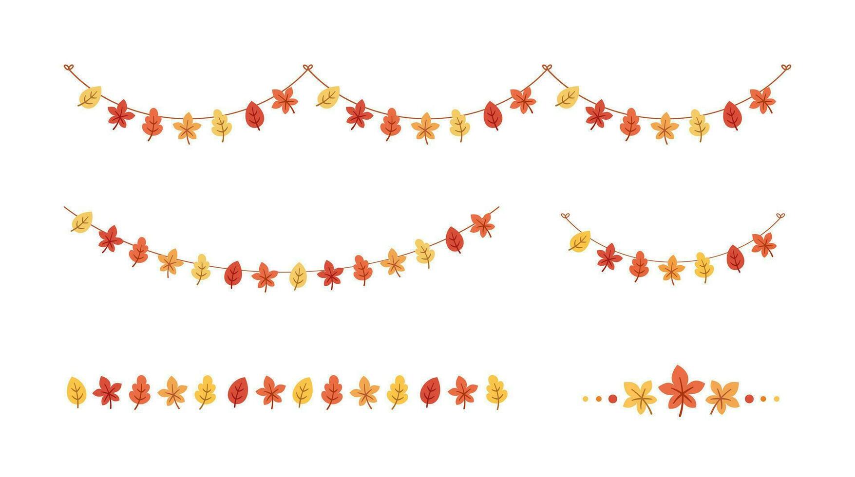 Autumn garlands and borders design elements set. Fall Thanksgiving themed graphics collection. Vector illustration.