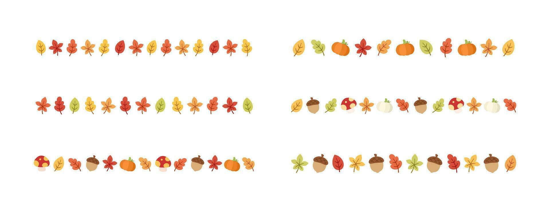 Autumn separator border for Halloween, Fall and Thanksgiving season set. Vector isolated on white background.