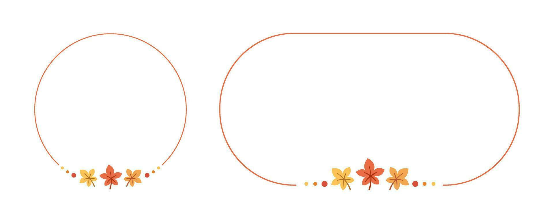 Cute Round Autumn Frame Border Set. Fall Thanksgiving Graphic Template for sale post, banner, invitation, website or greeting card. Vector illustration