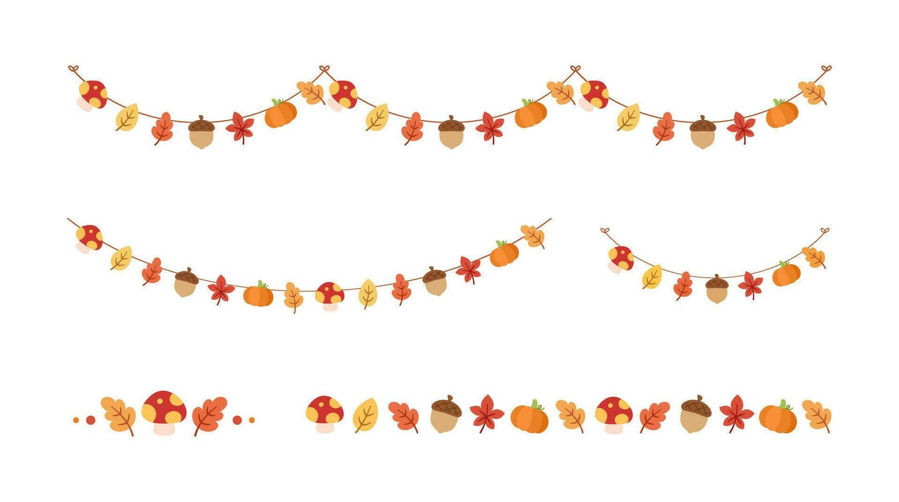 Autumn garlands and borders design elements set. Fall Thanksgiving themed graphics collection. Vector illustration.