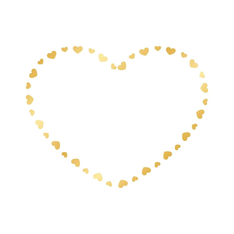 Golden heart frame border. Gold Valentines Day Template, elegant wedding invitation card vector illustration