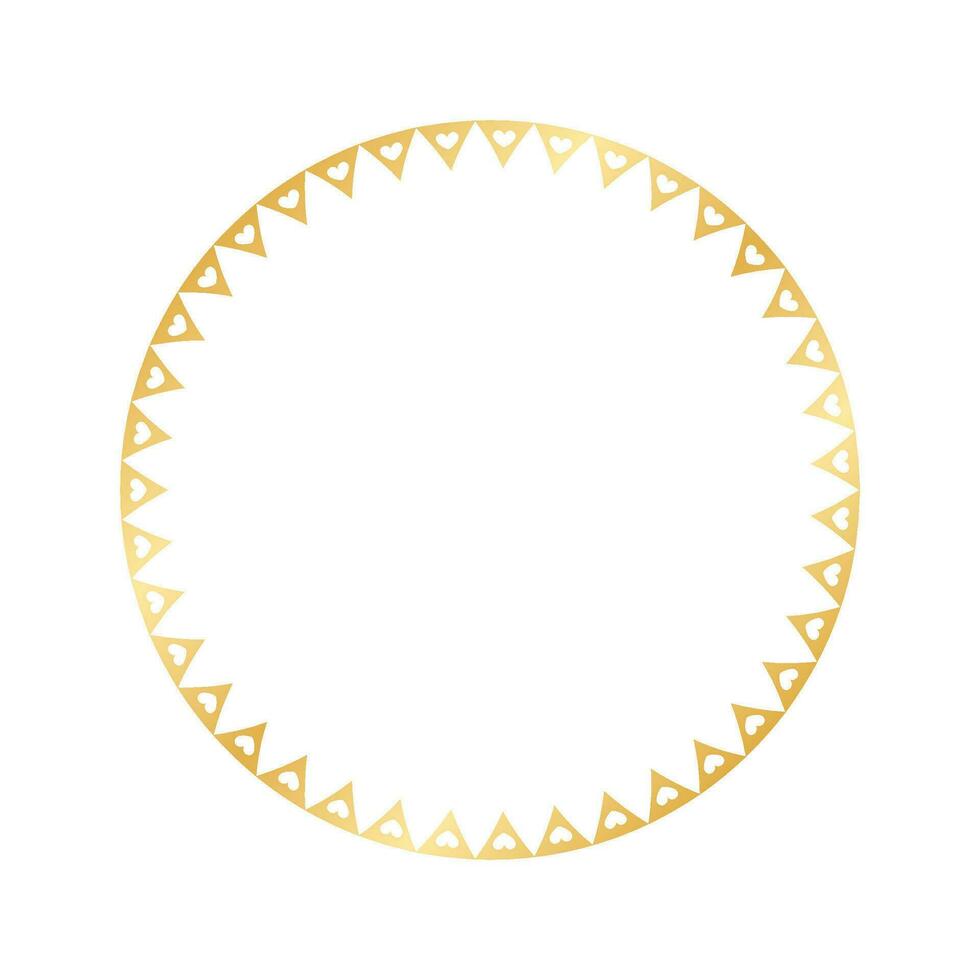 Golden round frame made with heart pattern. Gold Valentines Day Border Template, elegant wedding invitation card vector illustration