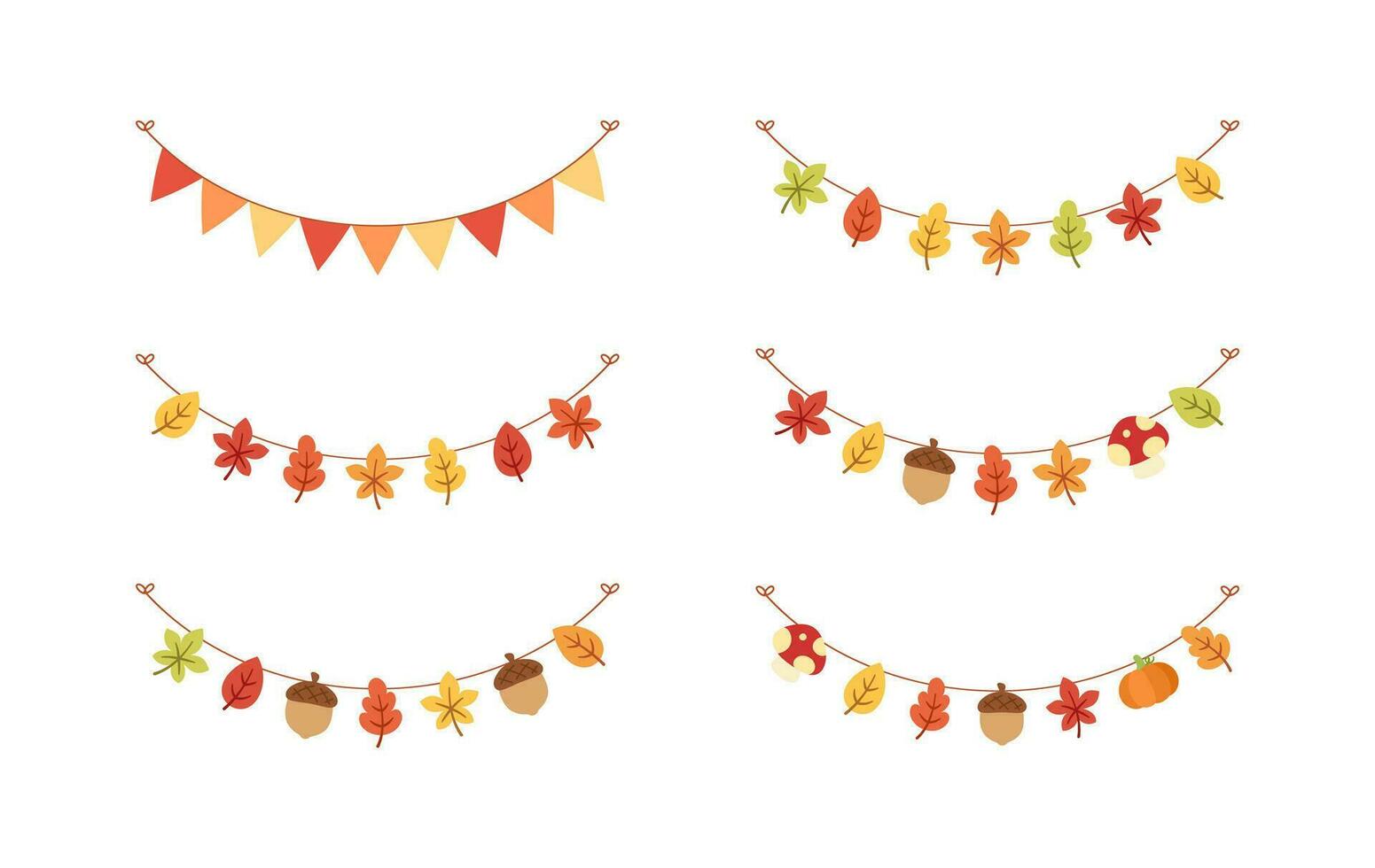 Autumn garland, graphic elements for Fall and Thanksgiving season set. Vector isolated on white background.