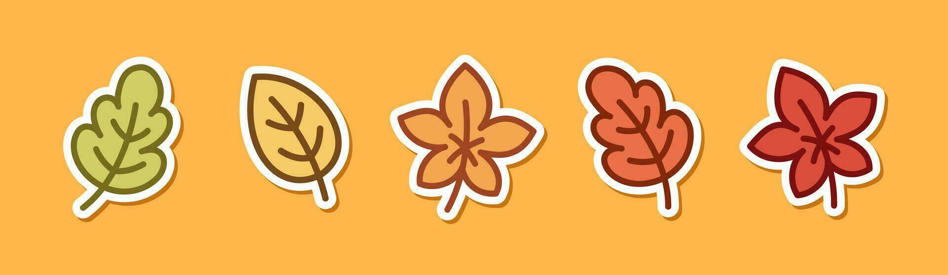 Cute autumn leaves sticker design vector illustration set.