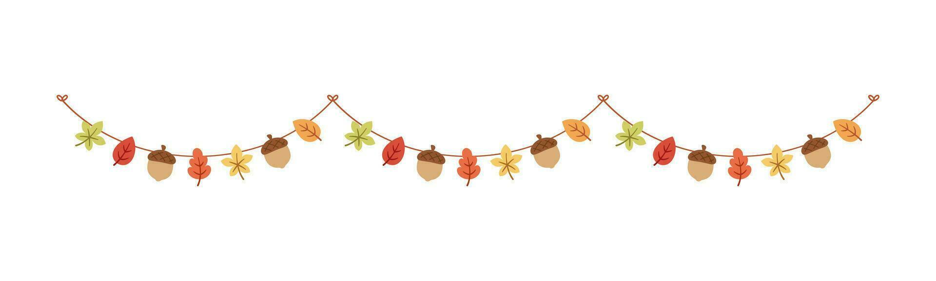 Autumn garland, graphic elements for Fall and Thanksgiving season. Vector isolated on white background.