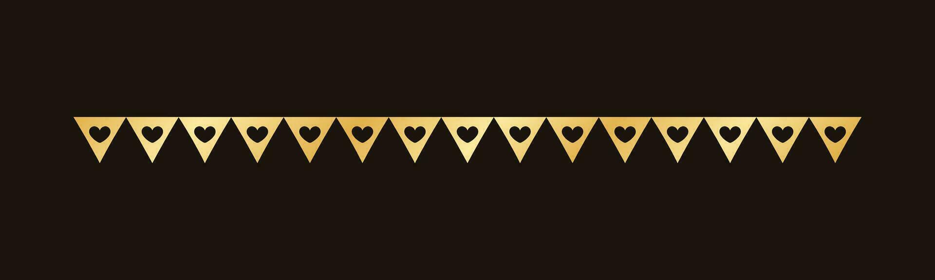 Gold Valentines Heart Pattern Separator Border, Golden Elegant Romantic Page Text Divider vector