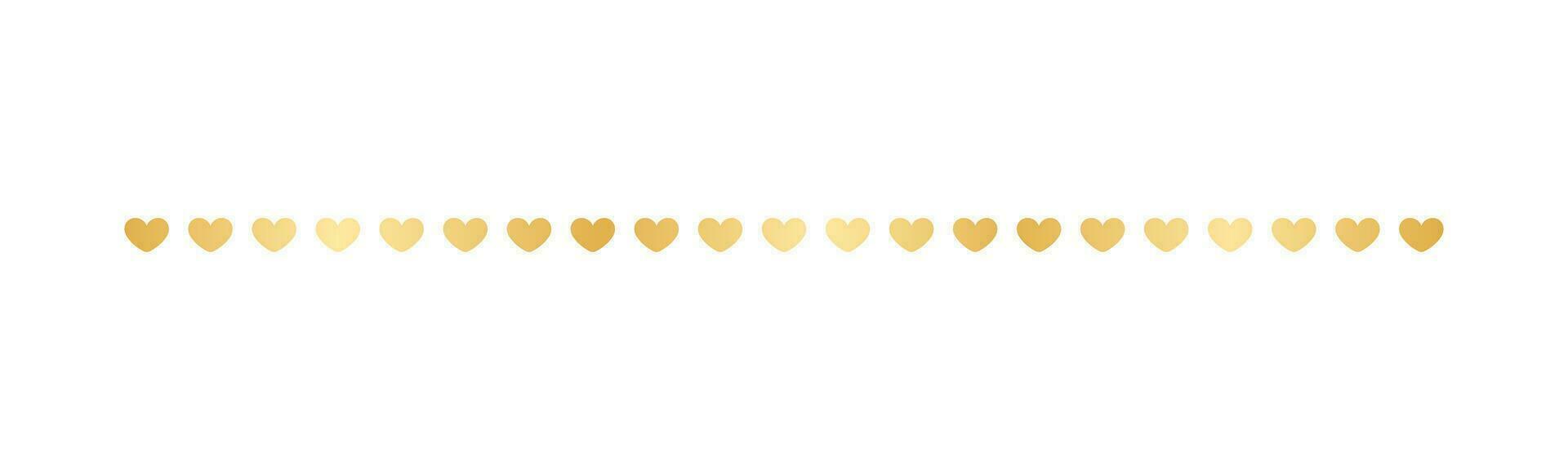 Gold Valentines Heart Pattern Separator Border, Golden Elegant Romantic Page Text Divider vector