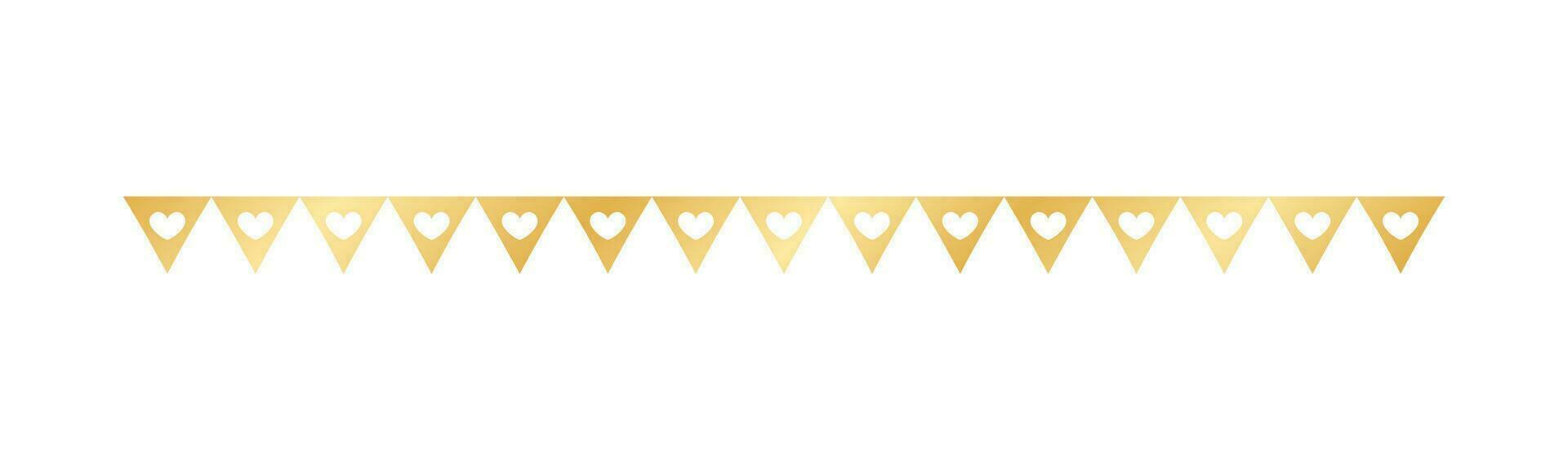 Gold Valentines Heart Pattern Separator Border, Golden Elegant Romantic Page Text Divider vector