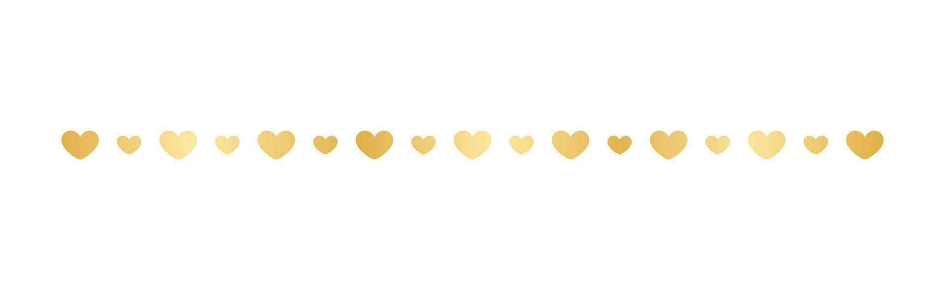 Gold Valentines Heart Pattern Separator Border, Golden Elegant Romantic Page Text Divider vector