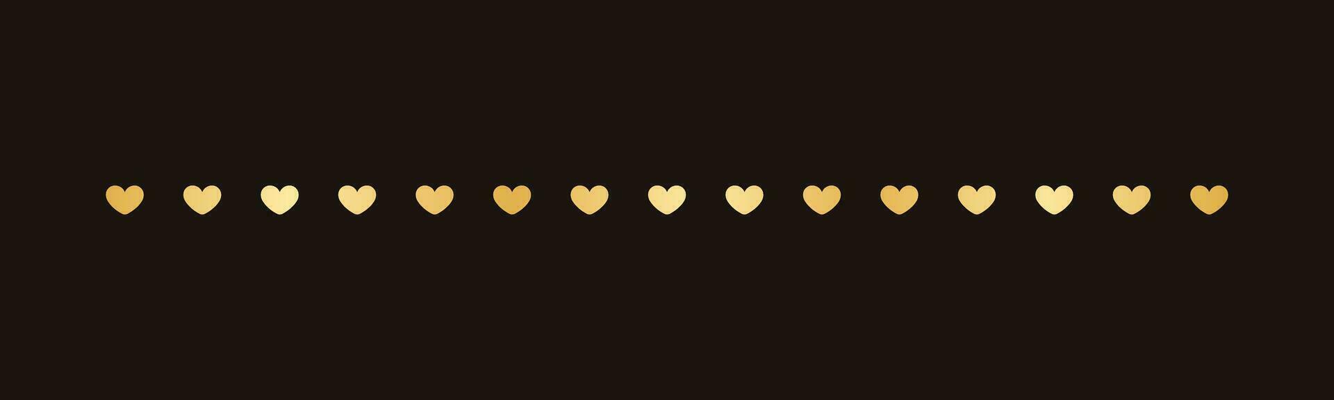 Gold Valentines Heart Pattern Separator Border, Golden Elegant Romantic Page Text Divider vector