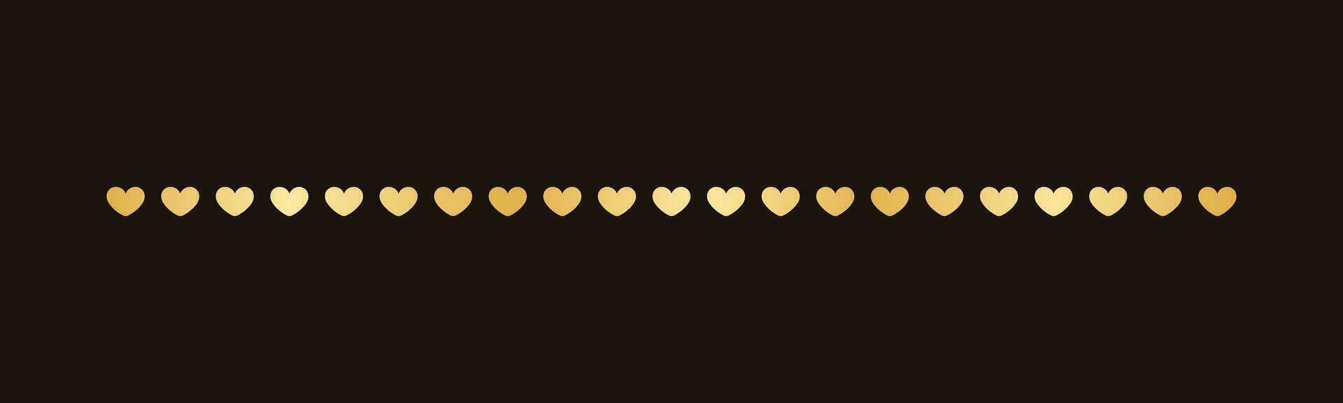 Gold Valentines Heart Pattern Separator Border, Golden Elegant Romantic Page Text Divider vector