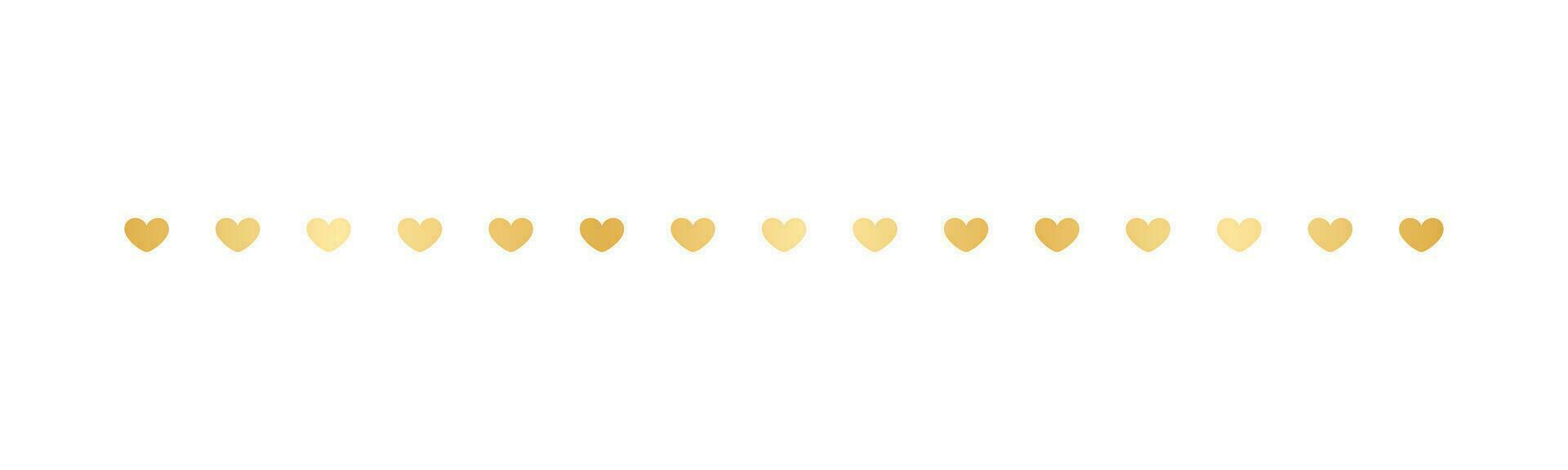 Gold Valentines Heart Pattern Separator Border, Golden Elegant Romantic Page Text Divider vector
