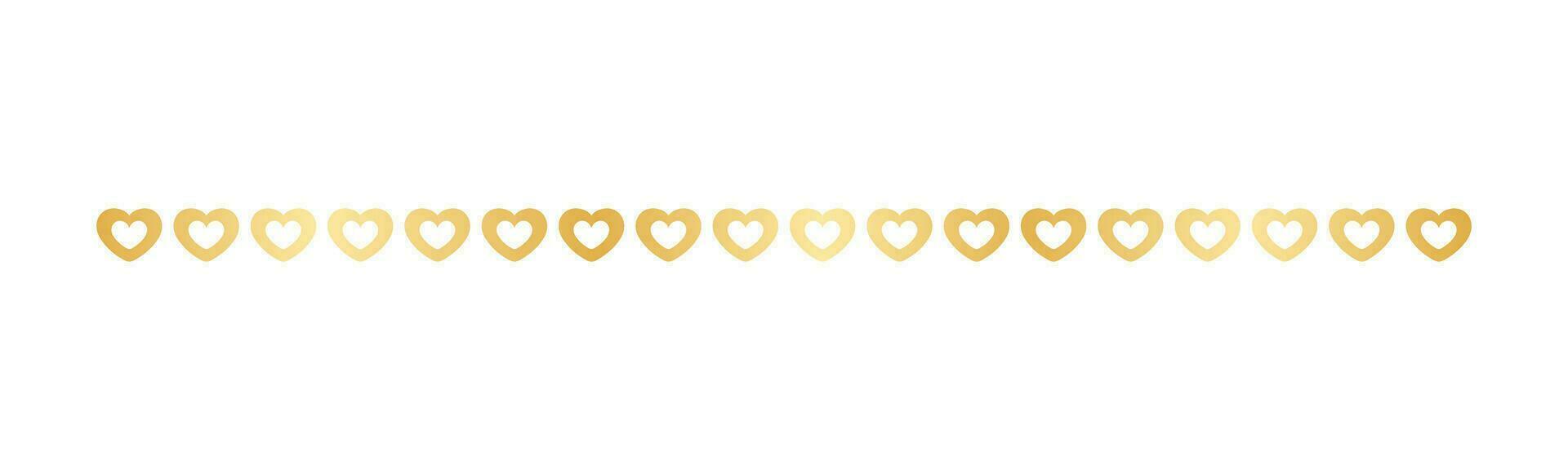 Gold Valentines Heart Pattern Separator Border, Golden Elegant Romantic Page Text Divider vector