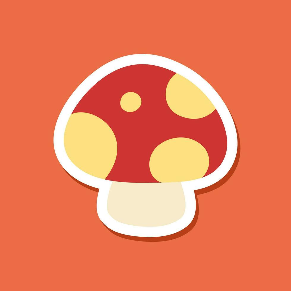 Red Mushroom Icon Logo Sticker, Simple Minimal Flat Design Vector Art Illustration. Autumn Vector Theme Digital Sticker.