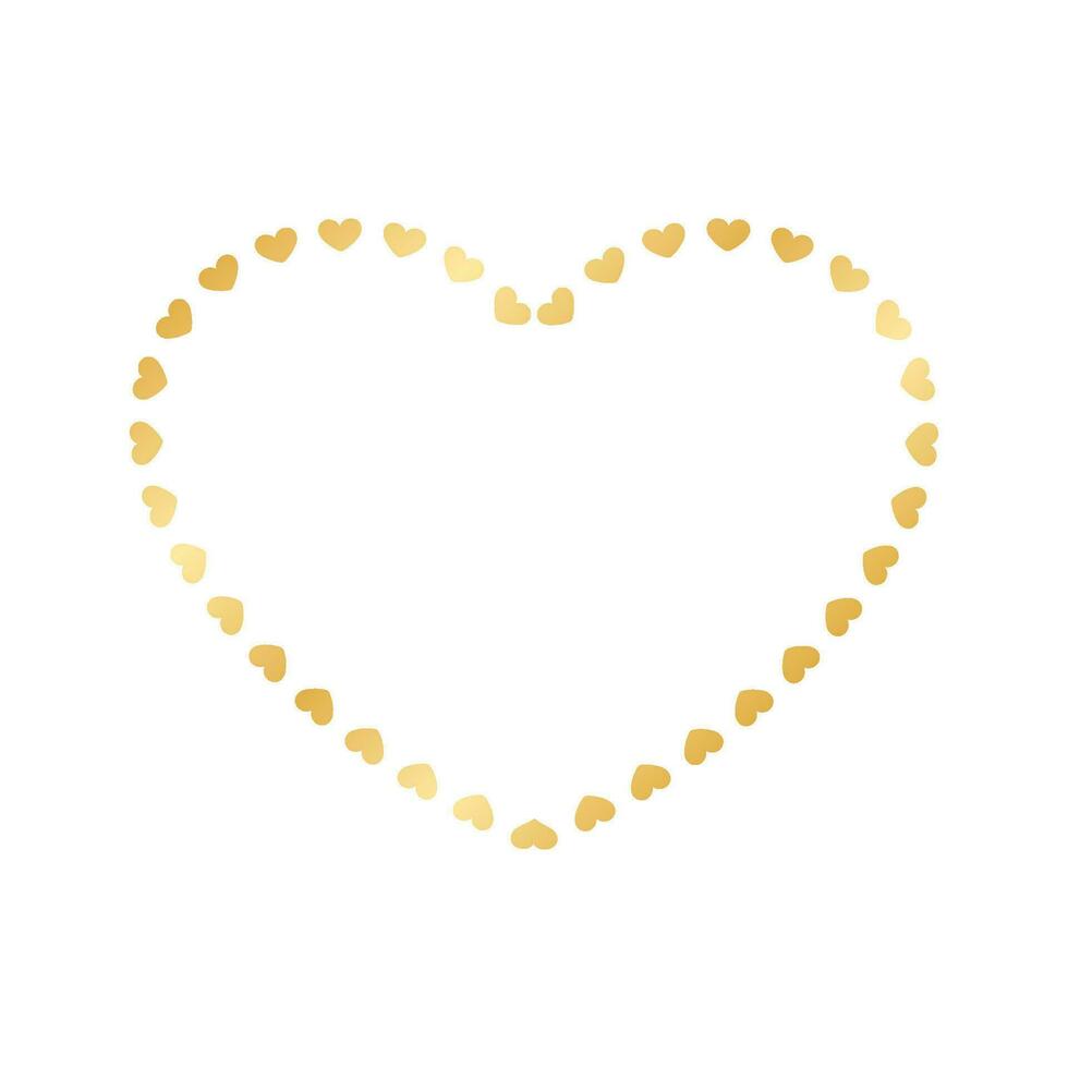 Golden heart frame border. Gold Valentines Day Template, elegant wedding invitation card vector illustration