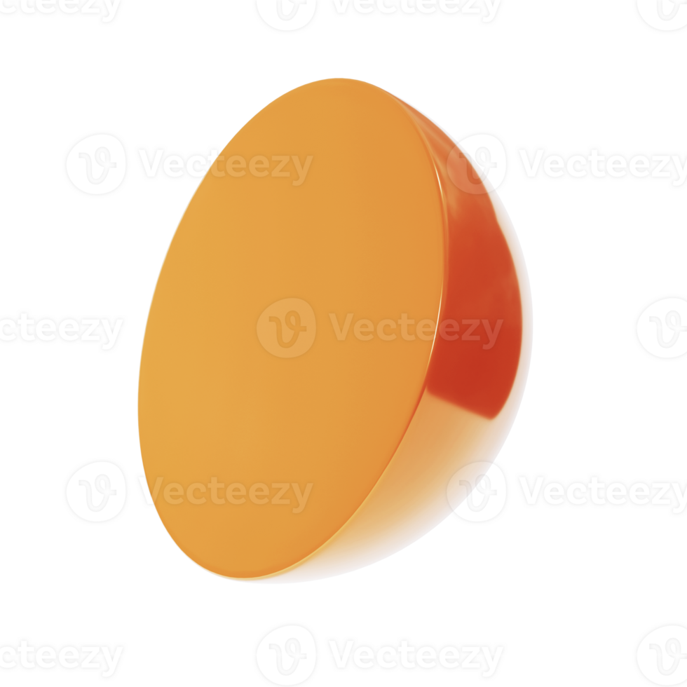 3d element semisphere golden geometric shape. Realistic glossy template decorative design illustration. Minimalist bright semi sphere half circle volumed round mockup isolated transparent png